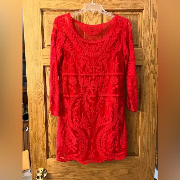 knee length dresses for ladies Halter Lace Appliqued Long Prom Dresses Watermelon Red FD2018 – Viniodress main image 0